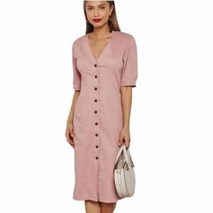 Top Shop Button Down Plunge Dress Pink